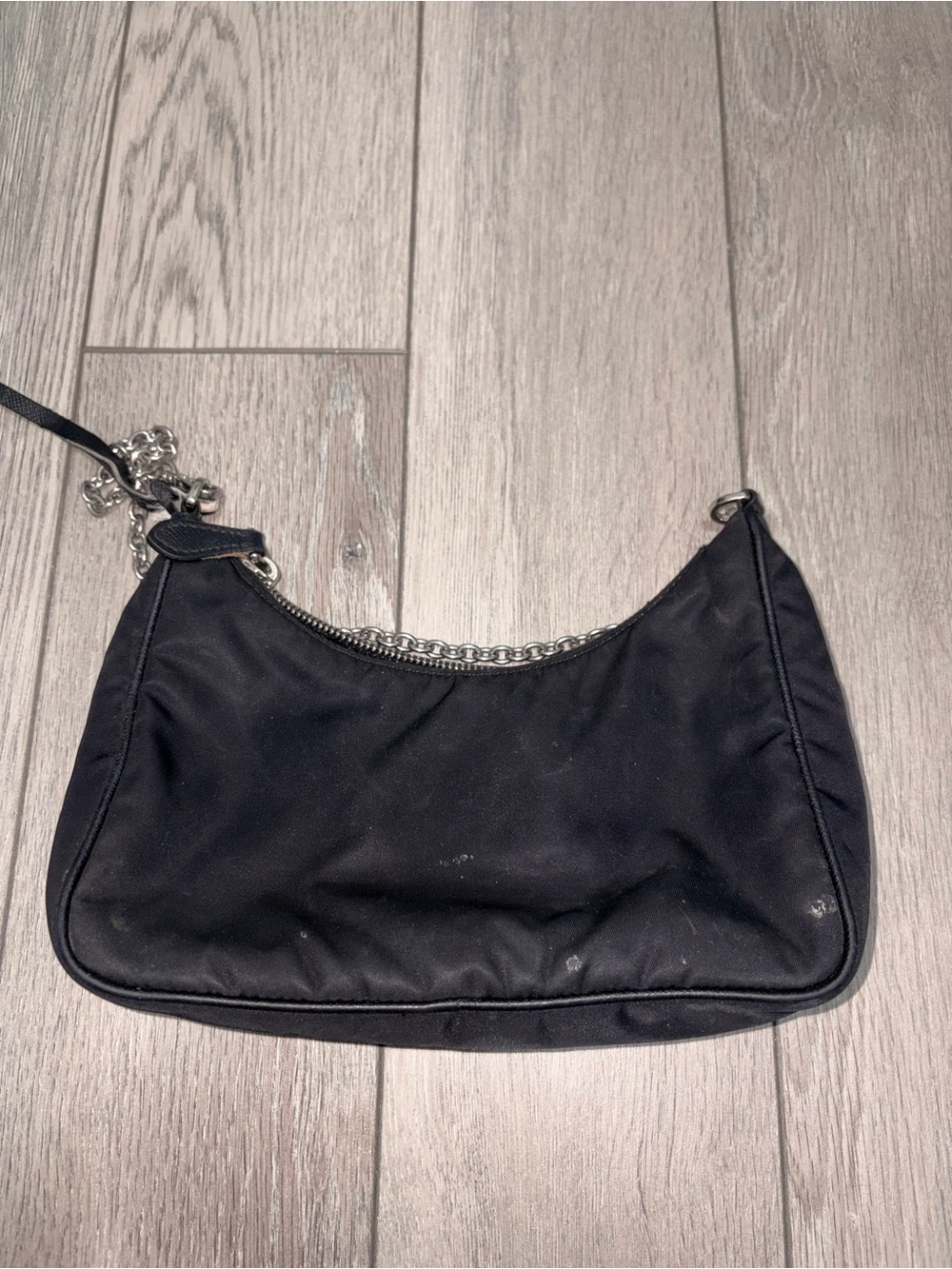 Prada Black Nylon Shoulder Bag with Chain Handle - Picture 3 of 6